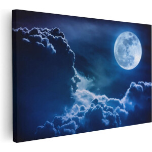 Artaza Canvas Schilderij Volle Maan bij Wolken - 120x80 - Groot - Foto Op Canvas - Wanddecoratie Woonkamer