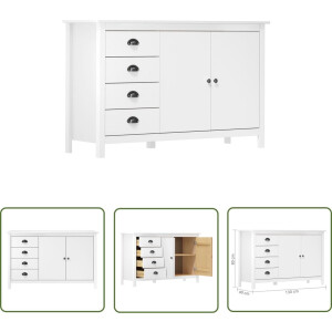 vidaXL Kast - Dressoir - Dressoir Hill 79x40x80 cm massief grenenhout wit - Opbergkast - Grenenhout - Wit