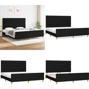 vidaXL Bedframe zonder matras stof zwart 180x200 cm - Bedframe Met Hoofdeinde - Bedframes Met Hoofdeindes - Bed - Slaapmeubel