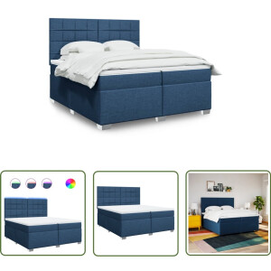 vidaXL Boxspringbed - Boxspring - Boxspring met matras stof blauw 200x200 cm - Led Lamp - Pocketveringmatras - Elektrisch Hoofdbord