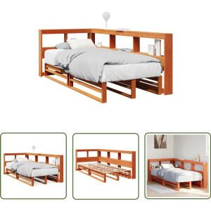 vidaXL Bed met boekenkast zonder matras grenenhout wasbruin 90x190 cm - Boekenkastenbed - Houten Bed - Bed Met Kast - Slaapkamers - Slaapcomfort