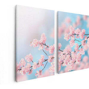 Artaza Canvas Schilderij Tweeluik Roze Bloesem Bloemen - 80x60 - Foto Op Canvas - Canvas Print