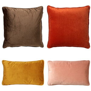 Dutch Decor - KUSSENSET - 4-delig - Matching Velvets - 45x45 cm en 30x50 cm - inclusief binnenkussens - bruin, oranje, geel, roze