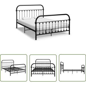 vidaXL Tweepersoons Bed - Metalen Bed Frame - Bedframe metaal zwart 140x200 cm - Bed Frame Zwart - Slaapkamer Meubels - Design Bed