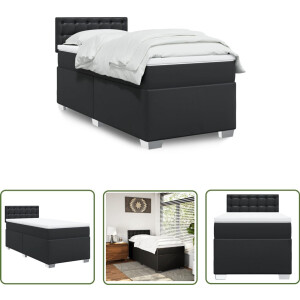 vidaXL Boxspring Bed - Boxspring - Boxspring met matras kunstleer zwart 90x190 cm - Slaapcomfort - Zwarte Boxspring - Kunstleder Bed