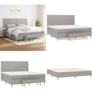 vidaXL Boxspring met matras stof lichtgrijs 200x200 cm - Boxspring - Boxsprings - Pocketveringbed - Bed