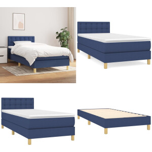 vidaXL Boxspring met matras stof blauw 100x200 cm - Boxspring - Boxsprings - Bed - Slaapmeubel