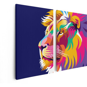 Artaza Canvas Schilderij Tweeluik Gekleurde Leeuw - Leeuwenkop - Abstract - 80x60 - Foto Op Canvas - Canvas Print