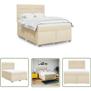 vidaXL Matras - Boxspring - Boxspring met matras stof crèmekleurig 140x200 cm - Bed Frame - Hoofdbord - Pocketvering