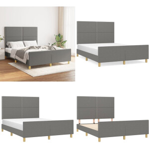vidaXL Bedframe zonder matras stof donkergrijs 140x200 cm - Bedframe Met Hoofdeinde - Bedframes Met Hoofdeindes - Bed - Slaapmeubel