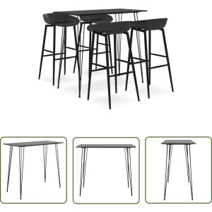 vidaXL Zwarte Bartafel - Barset - 5-delige Barset zwart - Barkrukken - Eetkamerset - Salon Meubels