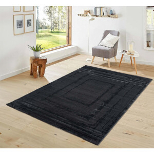 Flycarpets Costa Modern Lijstmotief Vloerkleed - Antraciet / Donkergrijs - 200x290 cm