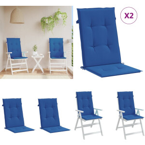 vidaXL Tuinstoelkussens 2 st hoge rug 120x50x3 cm stof koningsblauw - Kussen - Kussens - Zitkussen - Stoelkussen