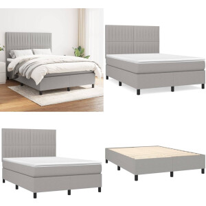 vidaXL Boxspring met matras stof lichtgrijs 140x200 cm - Boxspring - Boxsprings - Bed - Slaapmeubel