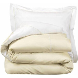 De Witte Lietaer Dekbedovertrek Katoen Perkal, Bumblebee White / Beige Sand - 140 x 200 + 60 x 70 cm