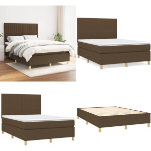vidaXL Boxspring met matras stof donkerbruin 140x200 cm - Boxspring - Boxsprings - Bed - Slaapmeubel