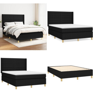 vidaXL Boxspring met matras stof zwart 140x200 cm - Boxspring - Boxsprings - Bed - Slaapmeubel