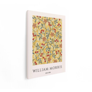 Artaza Canvas Schilderij William Morris Bloempatroon met Rode Bloemen en Gele Achtergrond - 90x120 cm - Groot - Wanddecoratie Woonkamer - Schilderijen - Muurdecoratie