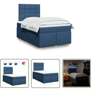 vidaXL Matras - Boxspring - Boxspring met matras stof blauw 120x200 cm - Led Verlichting - Hoofdbord - Pocketvering