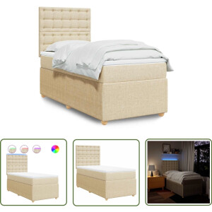 vidaXL Slaapcomfort - Boxspring - Boxspring met matras stof crèmekleurig 80x200 cm - Led Verlichting - Creme Kleur - Matras