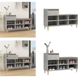 vidaXL Schoenenkast 102x36x60 cm bewerkt hout betongrijs - Schoenenrek - Schoenenrekken - Opbergrek Voor Schoenen - Schoenenstellage