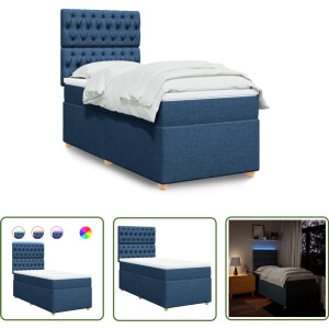 vidaXL Boxspringbed - Boxspring - Boxspring met matras stof blauw 80x200 cm - Tweepersoonsbed - Bed Frame - Led Verlichting