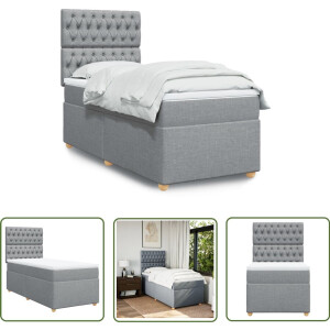 vidaXL Boxspringbed - Boxspring - Boxspring met matras stof lichtgrijs 100x200 cm - Slaapcomfort - Matras - Topmatras