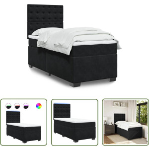 vidaXL Boxspring Bed - Boxspring - Boxspring met matras fluweel zwart 90x190 cm - Fluweel Bed - Zwart Bed - Tweepersoons Bed