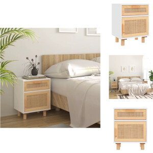 vidaXL Nachtkastje - Nachtkastjes - Houten Nachtkastje - Houten Nachtkastjes - Nachtkastje massief grenenhout en natuurlijk rattan wit