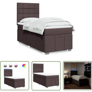 vidaXL Bed Frame - Boxspring - Boxspring met matras stof donkerbruin 90x190 cm - Tweepersoons Bed - Lederen Bed - Elektrisch Bed