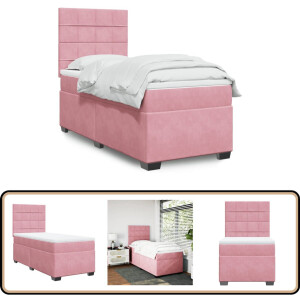 vidaXL Boxspring met matras fluweel roze 100x200 cm