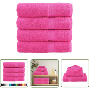 vidaXL Katoenen Handdoeken - Badhanddoeken - Badhanddoeken SOLUND 4 st 600 g/m² 70x140 cm roze - Roze Handdoeken - Badkamertextiel - Hotelhanddoeken