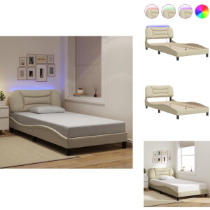vidaXL Bedframe - Bedframes - Bed - Bedbodem - Bedframe met LED zonder matras 100x200 cm stof crème