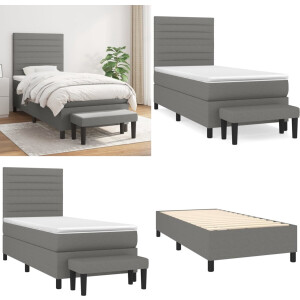 vidaXL Boxspring met matras stof donkergrijs 90x190 cm - Boxspring - Boxsprings - Pocketveringbed - Bed