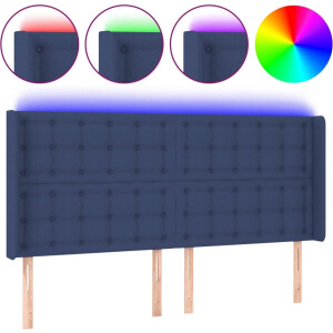 vidaXL - Hoofdbord - LED - 203x16x118/128 - cm - stof - blauw