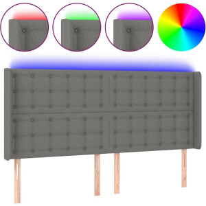 vidaXL - Hoofdbord - LED - 183x16x118/128 - cm - stof - donkergrijs