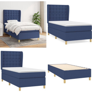 vidaXL Boxspring met matras stof blauw 100x200 cm - Boxspring - Boxsprings - Bed - Slaapmeubel