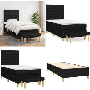 vidaXL Boxspring met matras stof zwart 90x200 cm - Boxspring - Boxsprings - Pocketveringbed - Bed