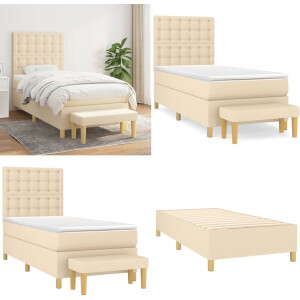 vidaXL Boxspring met matras stof crèmekleurig 90x190 cm - Boxspring - Boxsprings - Pocketveringbed - Bed