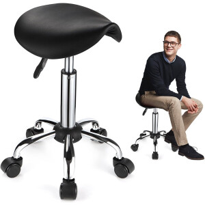 ApexArte® Zadelkruk op Wielen - Kapperskruk Ergonomisch - Tabouret - Zwart
