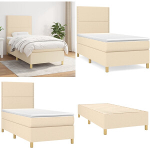 vidaXL Boxspring met matras stof crèmekleurig 100x200 cm - Boxspring - Boxsprings - Bed - Slaapmeubel