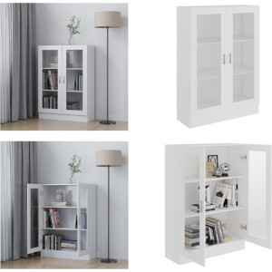 vidaXL Vitrinekast 82,5x30,5x115 cm bewerkt hout wit - Vitrinekast - Vitrinekasten - Vitrine - Vitrines