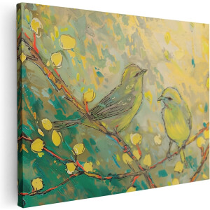 Artaza Canvas Schilderij Twee Vogels op een Tak - 120x90 - Wanddecoratie - Foto Op Canvas - Canvas Print