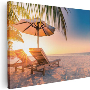 Artaza Canvas Schilderij Tropisch Strand Tijdens Zonsondergang - 80x60 - Foto Op Canvas - Canvas Print