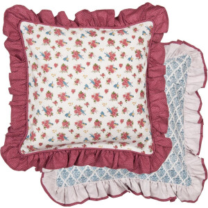 Clayre & Eef - Sierkussen hoes - Stoelkussenhoes - Katoen - 40 x 40 cm - Rozen & Vogels