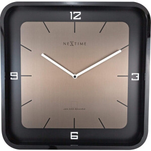 NeXtime - Stille Wandklok - 40 x 40 x4cm - Hout -Zwart - 'Square Wall'