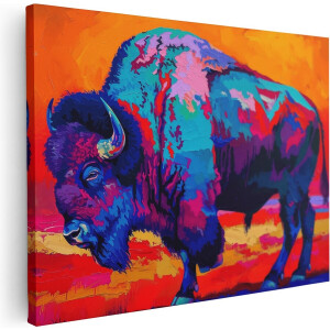 Artaza Canvas Schilderij Kleurrijk Kunstwerk van een Bizon - 120x90 - Wanddecoratie - Foto Op Canvas - Canvas Print