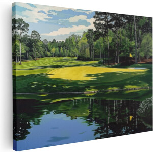 Artaza Canvas Schilderij Kunstwerk van een Golfbaan met Vijver - 80x60 - Muurdecoratie - Foto Op Canvas - Canvas Print