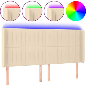 vidaXL - Hoofdbord - LED - 183x16x118/128 - cm - stof - crèmekleurig