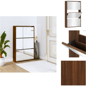 vidaXL Schoenenkast - Schoenenkasten - Berging Voor Schoenen - Schoenenrek - Schoenenkast met spiegel 3-laags 63x17x102,5 cm bruineiken